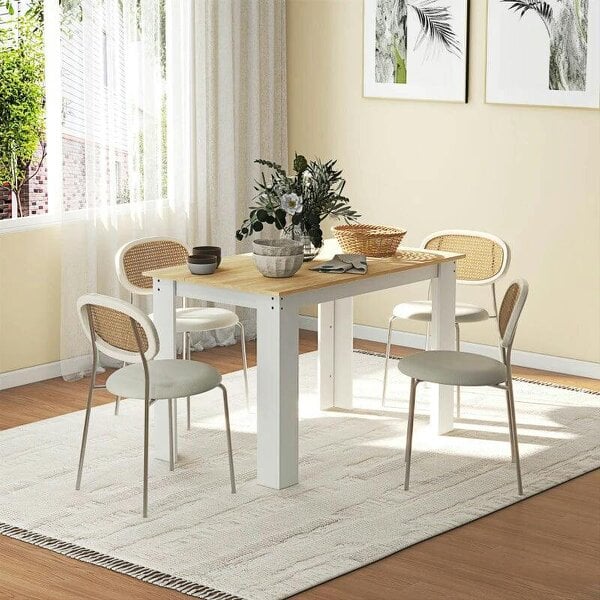 Dining Table for 4-6 People, Kitchen Table with Wood Effect for Dining Room, Oak and White - Oak and White