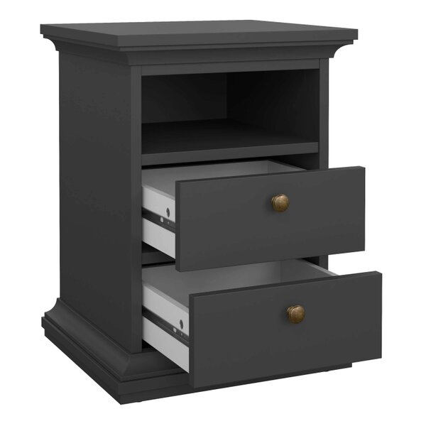 Wyld Haus Osaka Farmhouse Dark Grey Wooden Bedside Table 2 Drawers