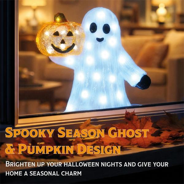 Fxlab 50L White LED Pumpkin & Ghost Halloween Outdoor Decoration with 5m Cable, Timer & IP20 Transformer, 28x12.5x29.5cm