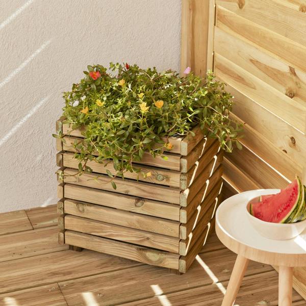 Cerland Horizon Garden Slatted Wooden Planter 40cm x 32cm 13L Modern Plant Pot