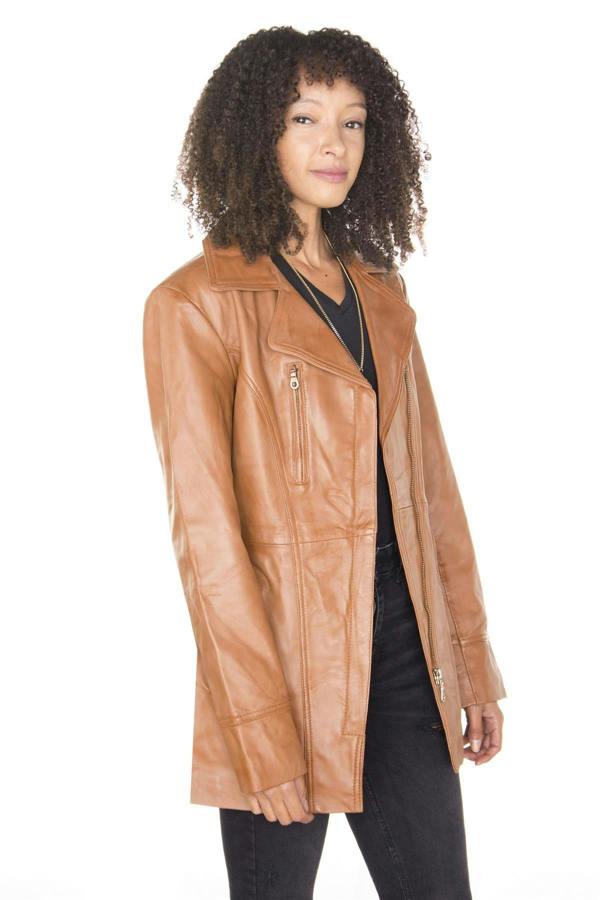 Infinity Leather Womens Leather Long Biker Jacket-Muscat