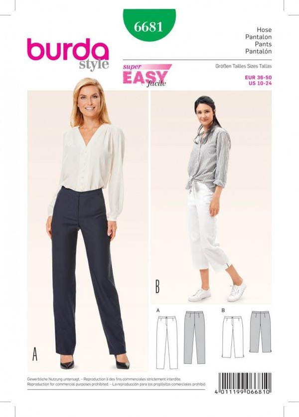 Burda Sewing Pattern 6681 Trousers For Women, 10 to 24 - Easy