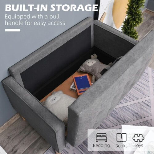 Wyld Haus Labasu Fabric Grey 2 Seater Sofa With Hidden Storage Tufted Seat And Wooden Legs