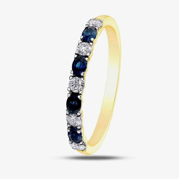 T. H. Baker 9ct Yellow Gold Sapphire & 0.2ct Diamond Half Eternity Ring 50L76-9