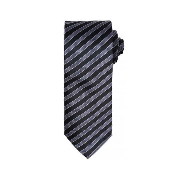 Premier Mens Double Stripe Pattern Formal Business Tie - Black/Dark Grey