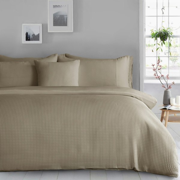 Velosso Waffle Weave Double Duvet Cover Set with Button Enclosure and Matching Pillowcase Set