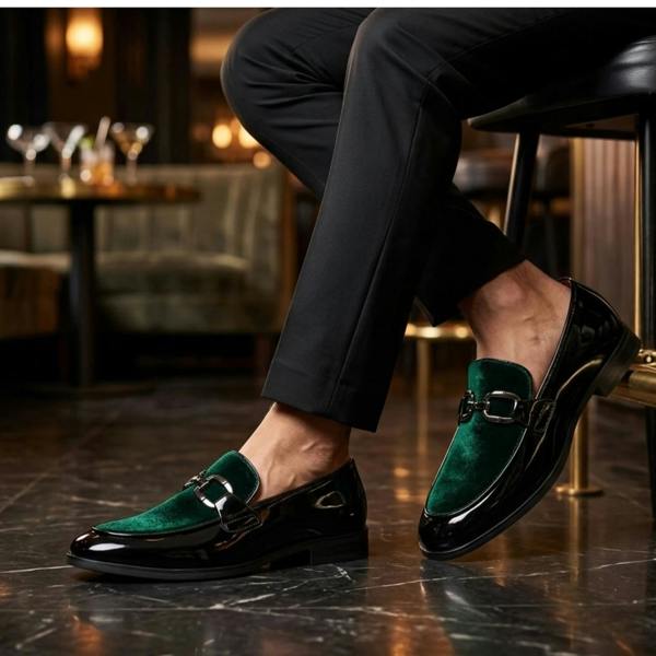 Dolcetto Men's Velvet Patent Slip-On Dress Loafers