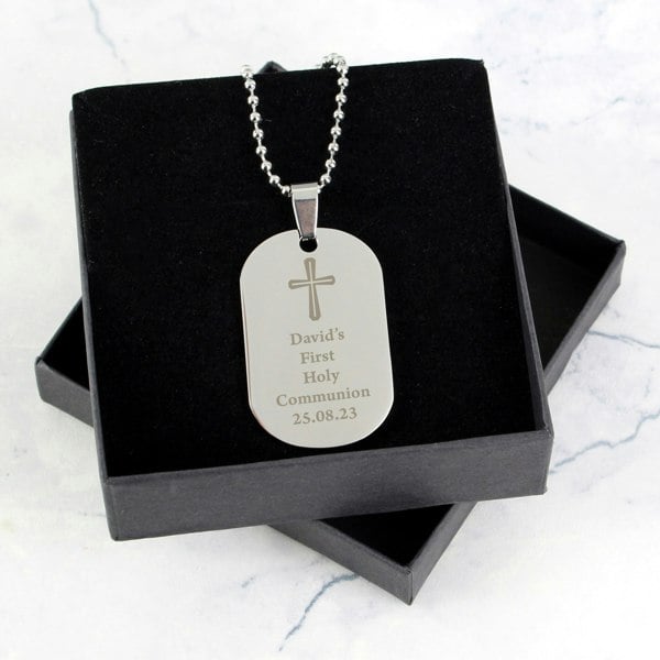 Personalised Memento Company Personalised Cross Stainless Steel Dog Tag Necklace