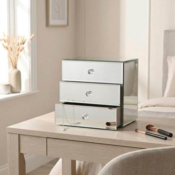 Garden Greatness 3 Drawer Mirror Glass Jewellery Box