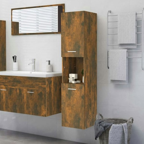 Berkfield Bathroom Cabinet Smoked Oak 30x30x130 cm Engineered Wood