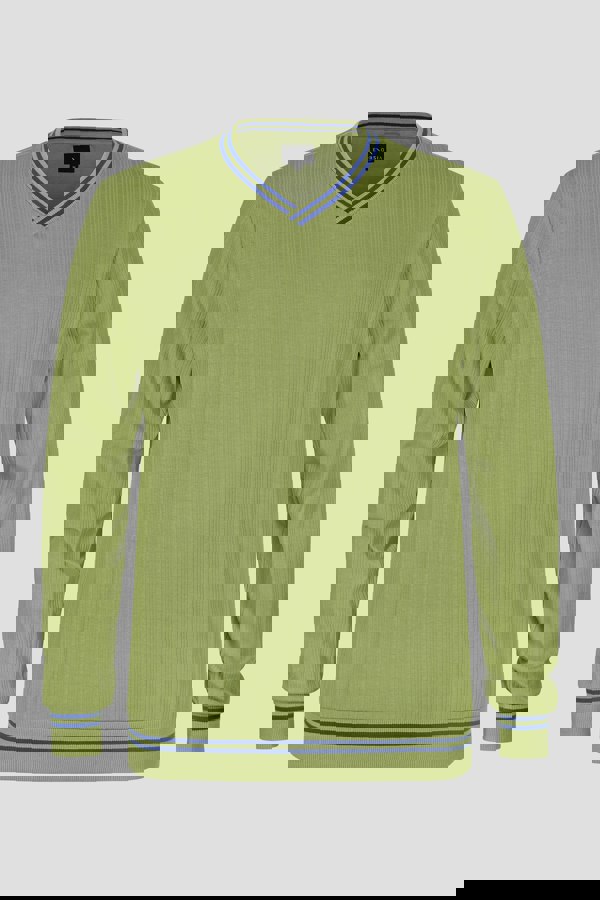 ENORSIA Green Contrast Ribbing V-Neck Sweatshirt