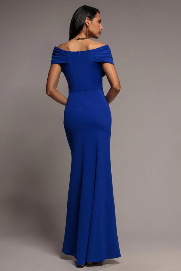Pleated Bardot Wrap Mermaid Maxi Dress - Royal Blue DR5289