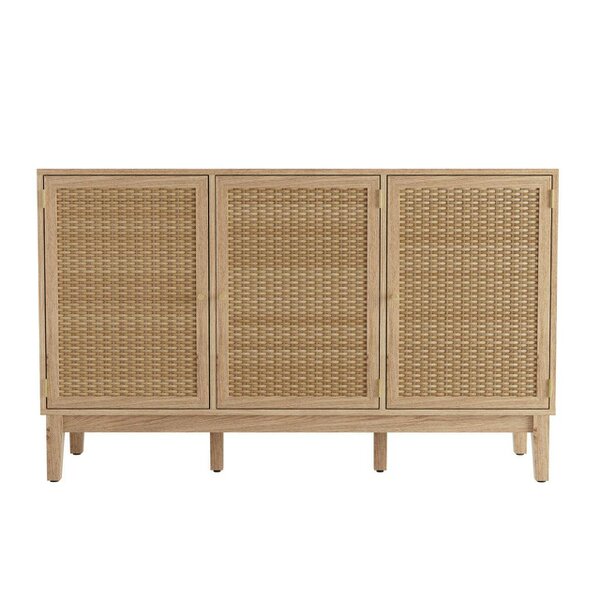 Wyld Haus Waterford Oak Wood and Rattan Large Sideboard 3 Doors