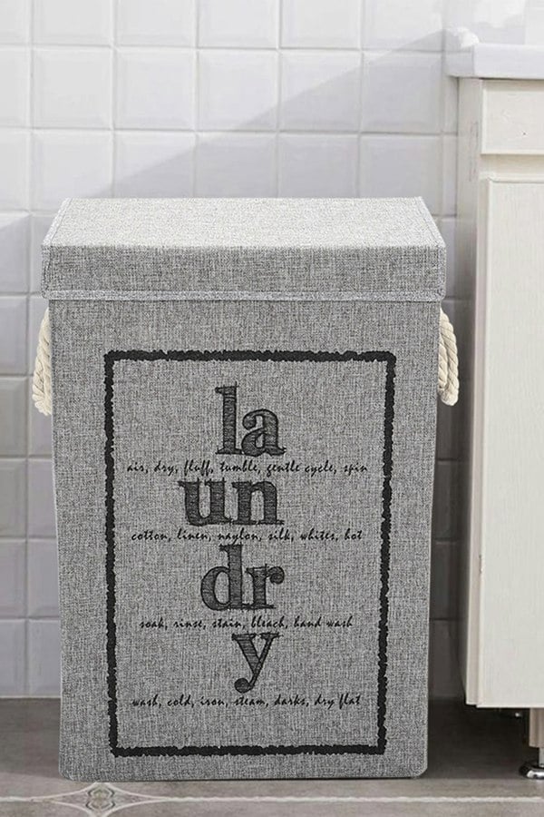 Living and Home 72L Foldable Home Laundry Baskets Bathroom Hamper with Lid and Rope Handles