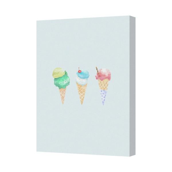 Benjamin Tate Design Pastel Ice Cream Cones Canvas Art Print On Wooden Gallery Frame Handmade UK