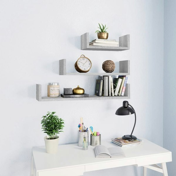 Berkfield Wall Display Shelves 3 pcs Grey Sonoma Engineered Wood