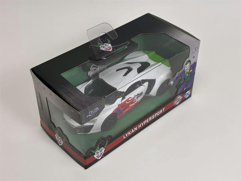 a toy car in a box
