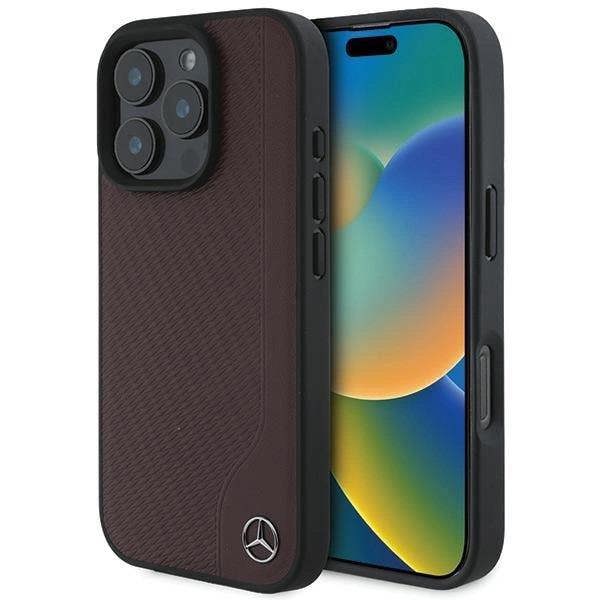 Mercedes MB Wood Imitation Leather Case with MagSafe for iPhone 16 Pro Max 6.9" Red - MEHMP16X23RBGVR