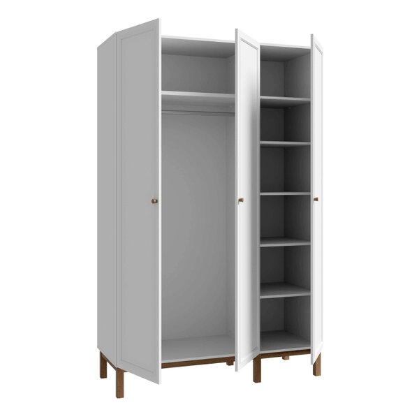 Wyld Haus Basel Light Grey and Oak 3 Door Wardrobe with Shelves Drawer and Hanging Rail