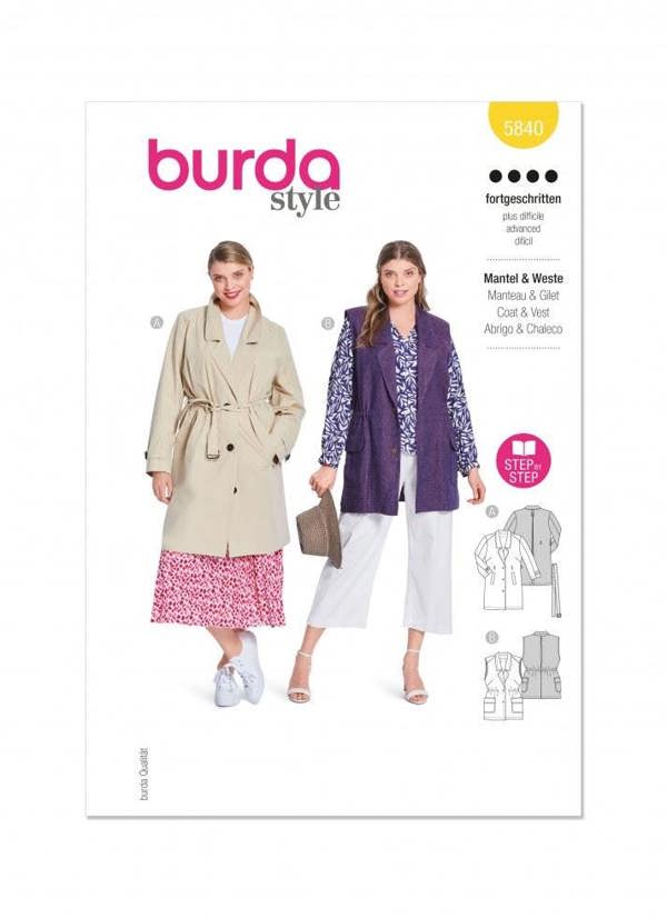 Burda Sewing Pattern 5840 Coats and Waistcoats For Women, 20-34 (46-60) - Advanced