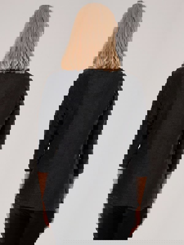 PennyPlain Ribbed Velour Cowl Neck Top - Black