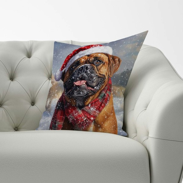 Warren Reed Christmas Bullmastiff Cushion