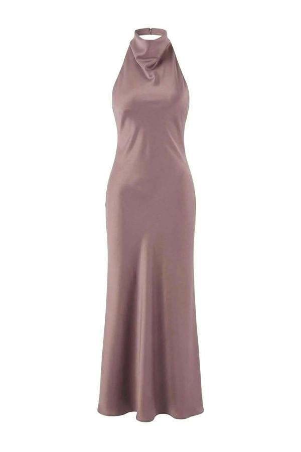 WOVCOR Satin V-Neck Woven Evening Dress