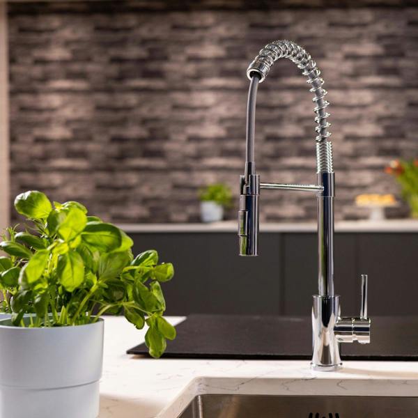 Flode Fjädra | Pull Out Kitchen Sink Mixer Tap | Spring Style Mixer Tap | Chrome | Square Head