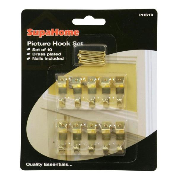 SupaHome Picture Hook Set (Set Of 10) - Brass - 