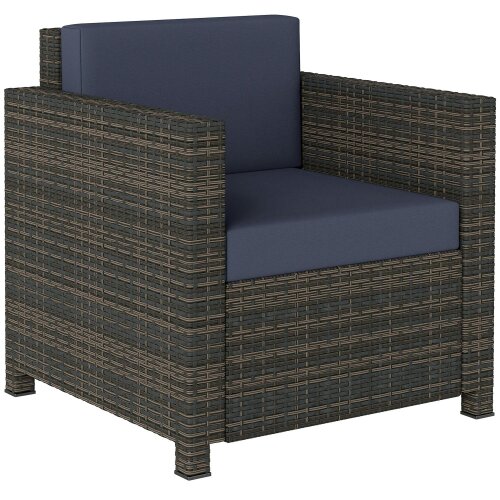 Wyld Haus Zivi Faux Rattan Mixed Brown And Navy Garden Armchair With Cushion