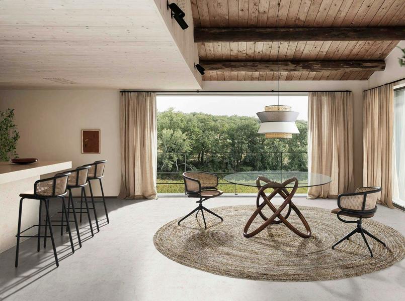 Angel Cerdá Rattan and brown velvet stool 4128