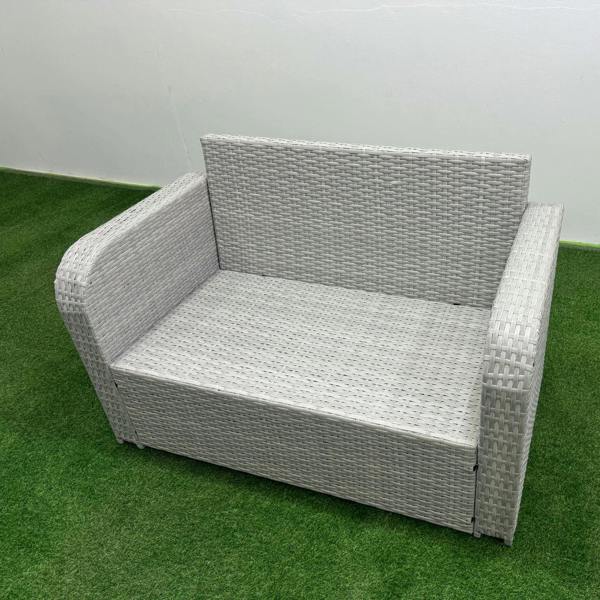 Fimous 2 Seater Sofa Rattan Curved Arm Loveseat Light Grey Mixed Outdoor Garden Furniture with Thick Removable Cushion