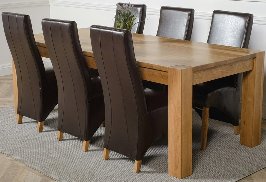 That's Furniture Kuba Extra Large Oak Dining Table with Lola Leather Chairs