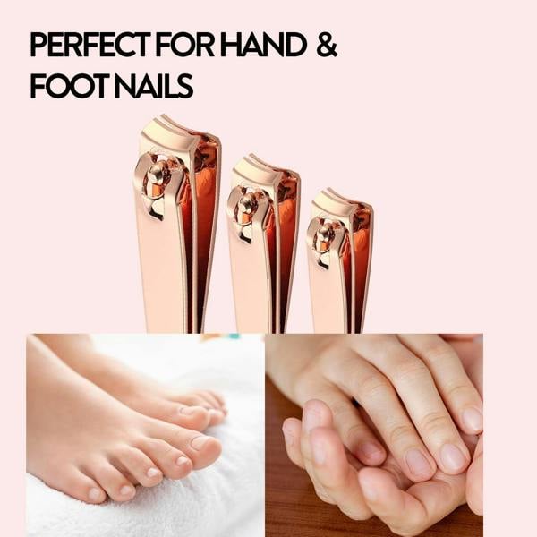 Aquarius Nail Clippers Stainless Steel Rose Gold Ergonomic Manicure Cutter Set of 3