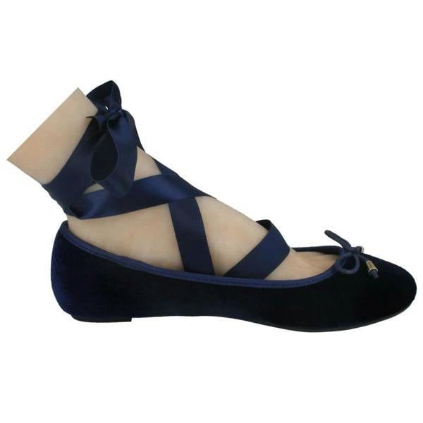 Spot On Ladies Spot On Tie Up Leg Ribbon Flat Ballerina Shoe F80273