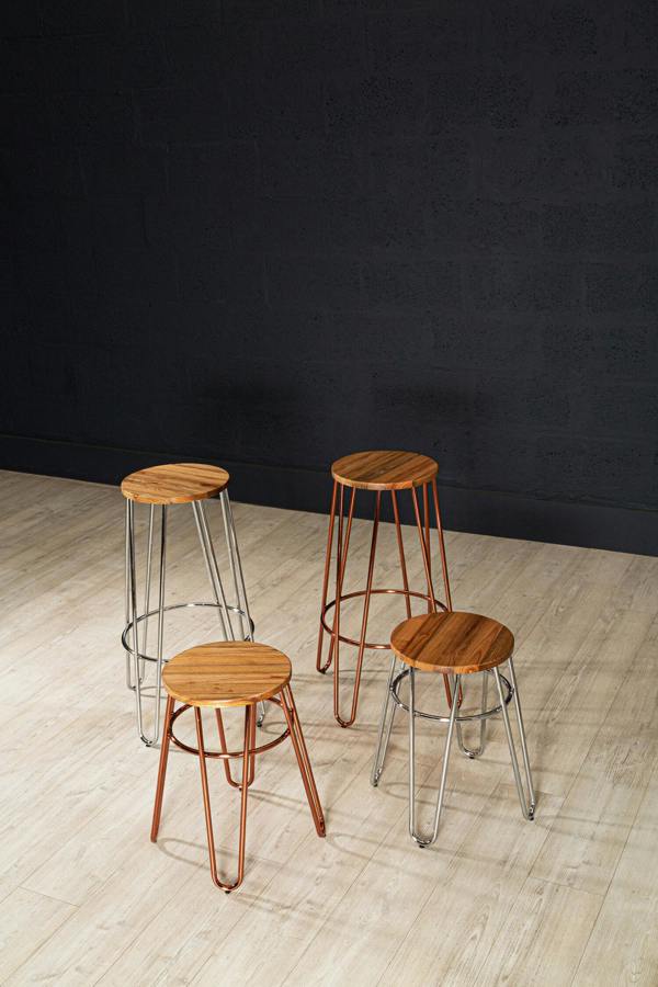 Interiors by Premier District Rose Gold Finish Wooden Top Bar Stool With Metal Legs