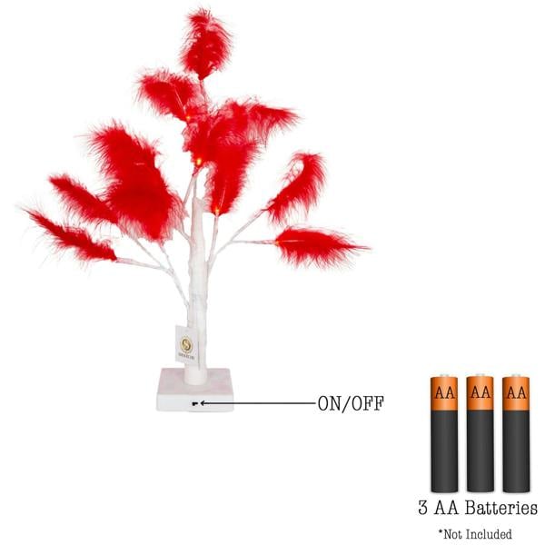 55cm Red Feather Tree Table Lamp with Warm White LEDs, Battery Operated Decorative Light image 4