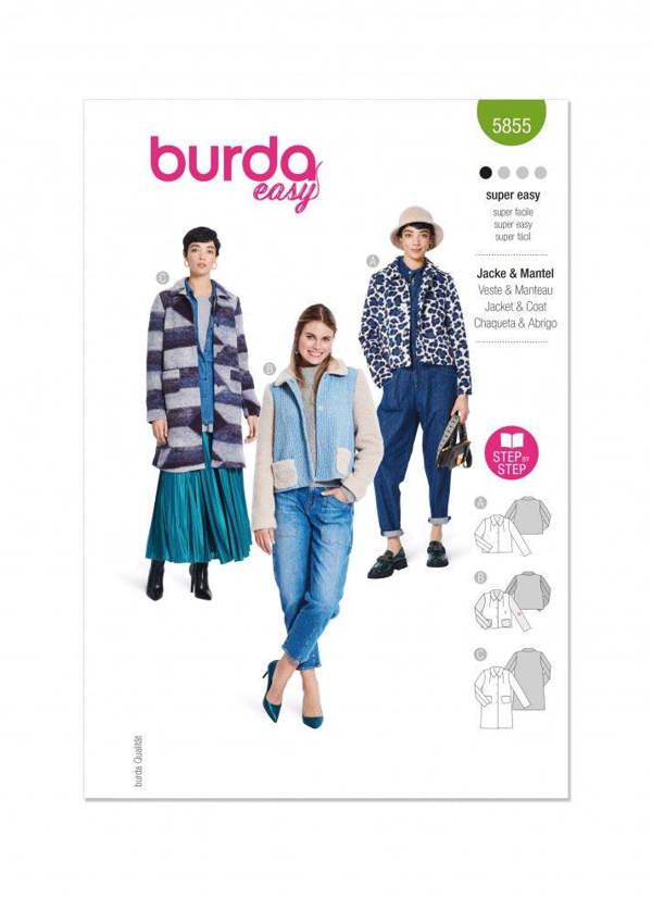 Burda Sewing Pattern 5855 Jackets and Coats For Women, 8-22 (34-48) - Easy