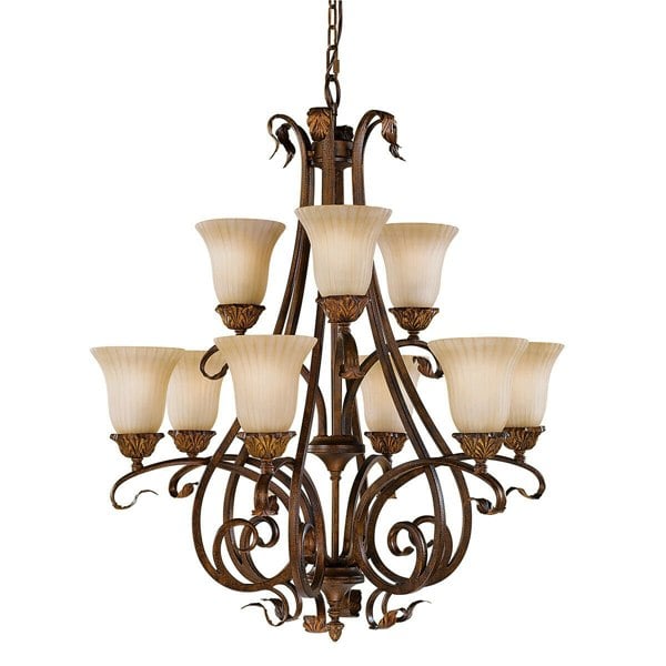 9 Bulb Chandelier Hanging Pendant LIght Aged Tortoise Shell LED E27 60W Bulb Loops