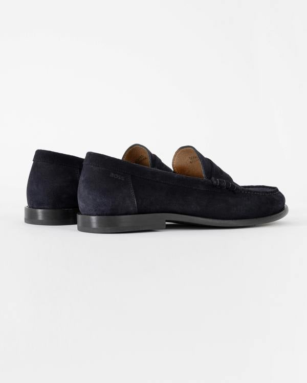 BOSS Orange Tevan Mens Suede Moccasin Shoes - Dark Blue 401