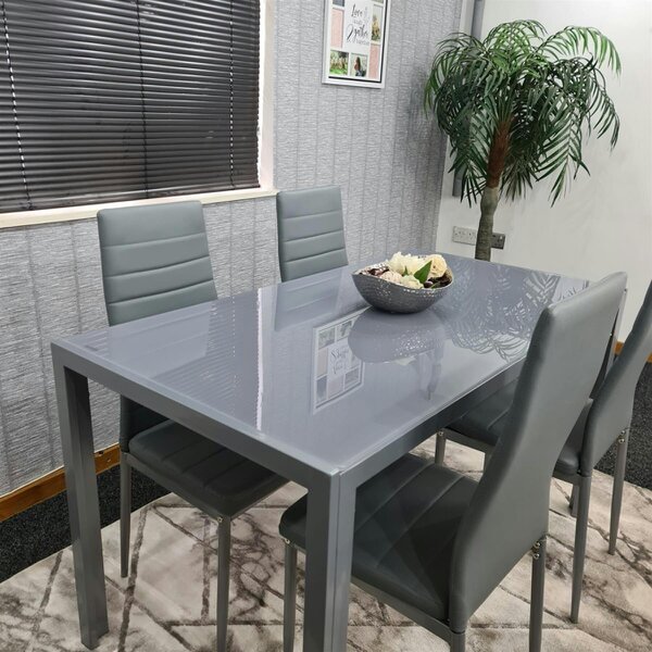 Kosy Koala Modern Rectangle Grey Glass Dining Table Set With 4 Grey Metal Chairs Dining Room Furniture
