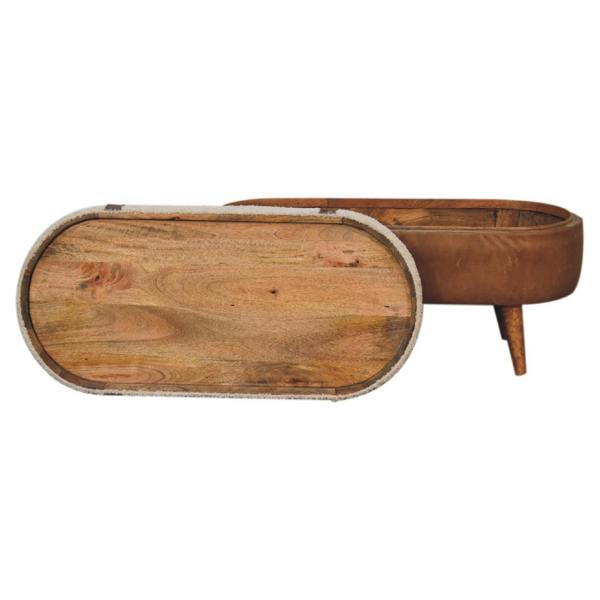Artisan Furniture Solid Wood Tan Buffalo Boucle Nordic Bench