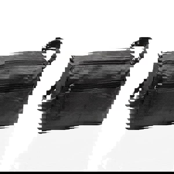 Front view of Black leather wash bag