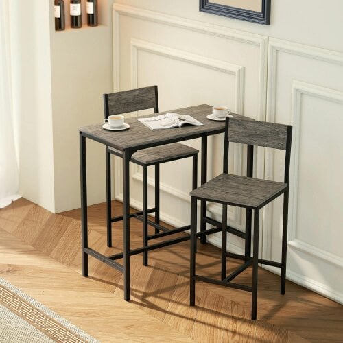Wyld Haus Novero 3 Piece Industrial Breakfast Bar Set With 2 Stools And Footrest Support