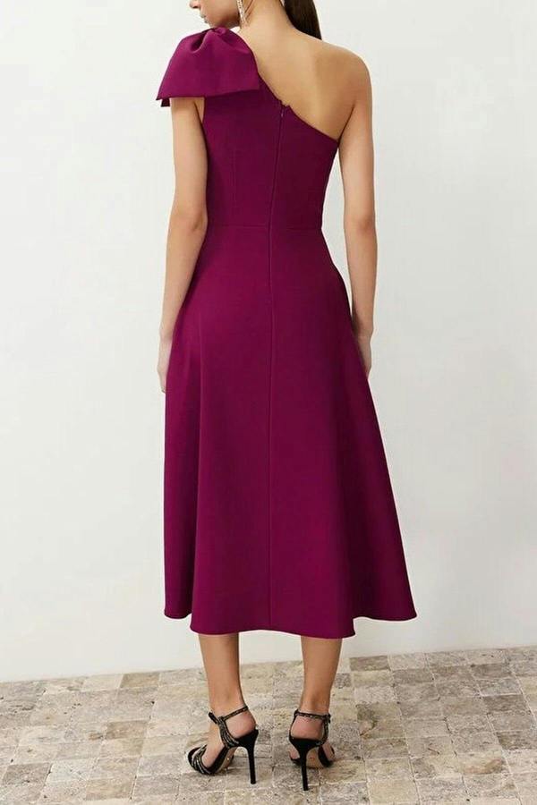 WOVCOR A-Line Elegant Woven Evening Gown with Bow Detail