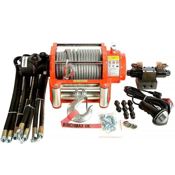 Winchmax 15,000lb (6,804kg) Hydraulic Winch 25m x 12mm Steel Rope 1/2 inch Clevis Hook 24V Control System