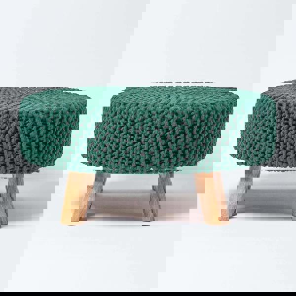 HOMESCAPES Large Round Cotton Knitted Footstool on Legs