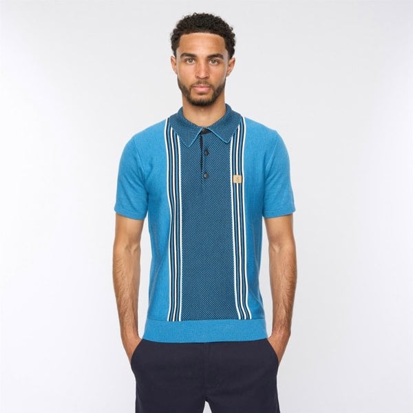 Gabicci V54GM11 Mens Hadon Short Sleeve French Placket Knitted Polo Gabicci Vintage - AQUA
