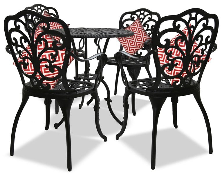 Centurion Supports BANGUI Black Luxurious Garden and Patio Table and 4 Large Chairs with Armrests Cast Aluminium Bistro Set