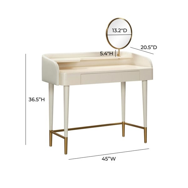 Furniture Edit Penelope Cream Vegan Leather Wrapped Vanity Desk Dressing Table